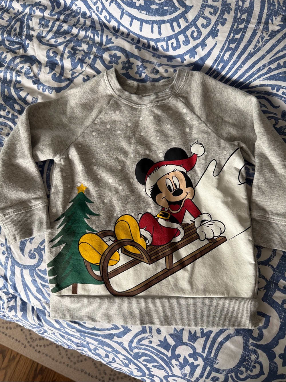 H&M Disney Grey Sweatshirt with Mickey Santa Sled Graphic!